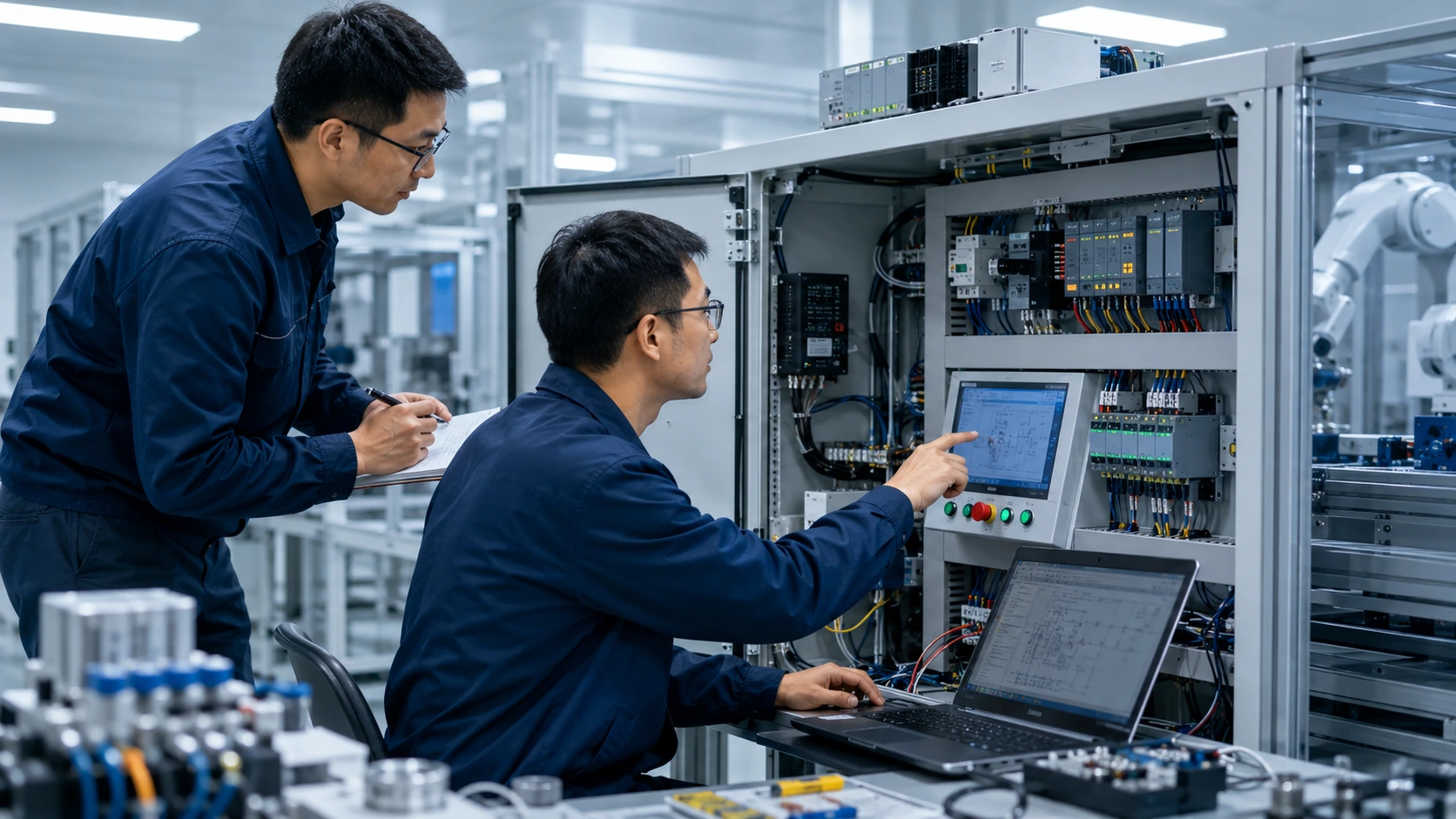 Engineers conduct electrical control system debugging