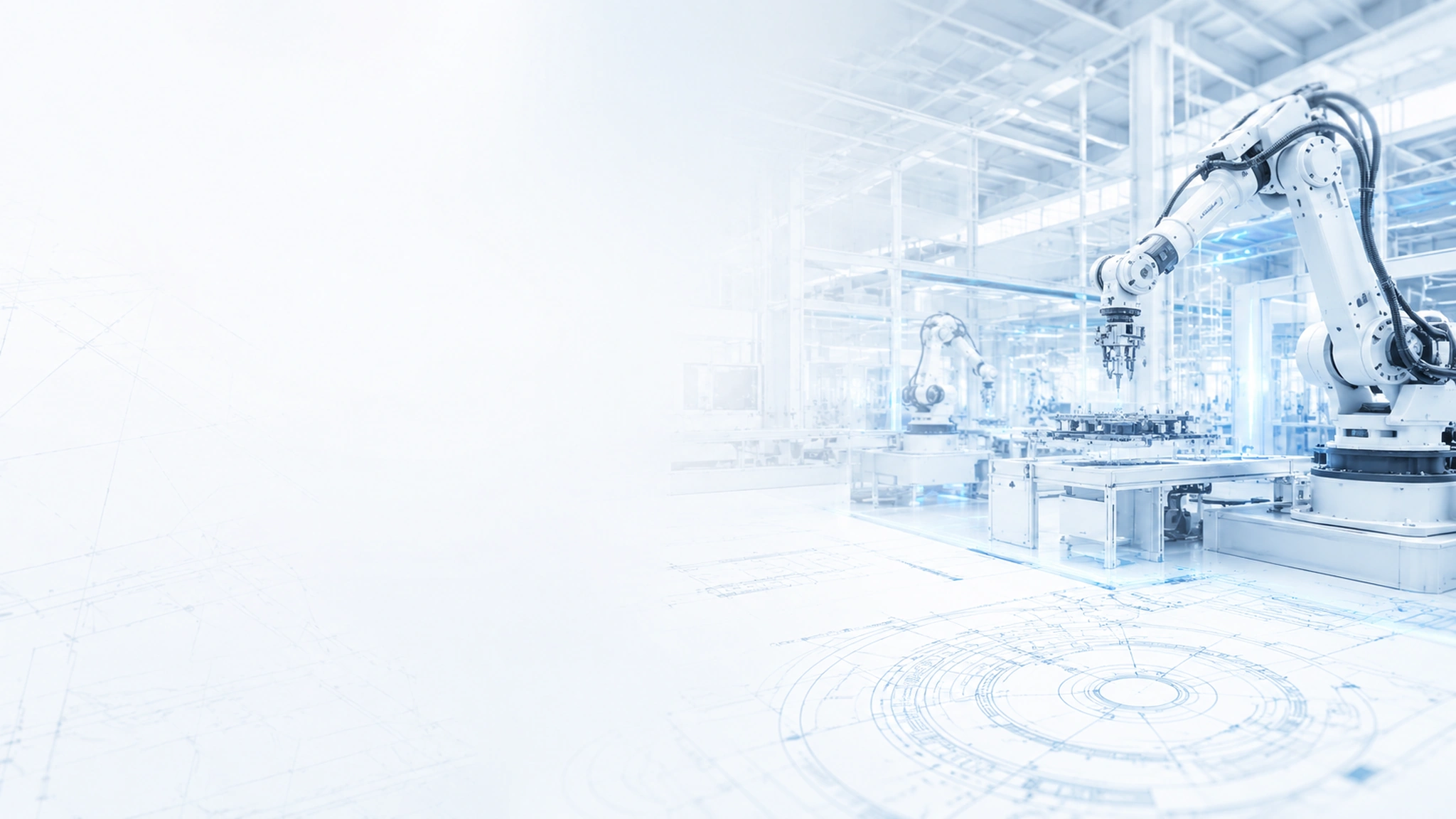 Light colored technology style factory and automated robotic arm background